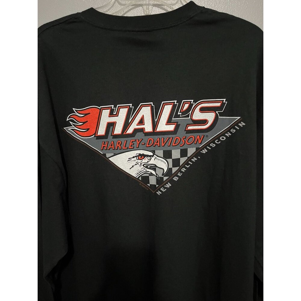 Harley Davidson Heritage Black LS T-Shirt Made in USA Hal's HD New Berlin, WI - Picture 4 of 7